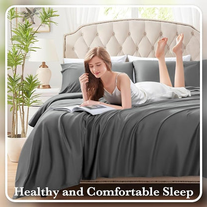 Sonoro Kate 4pc Bed Sheet Set Queen Hypoallergenic - Dark Grey Bed Sheets - Sabat DealsX002LJ3Y7F