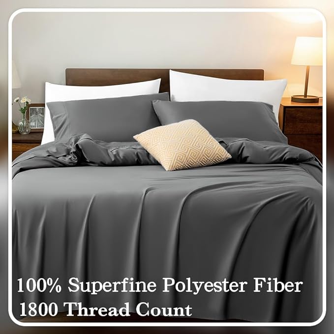 Sonoro Kate 4pc Bed Sheet Set Queen Hypoallergenic - Dark Grey Bed Sheets - Sabat DealsX002LJ3Y7F