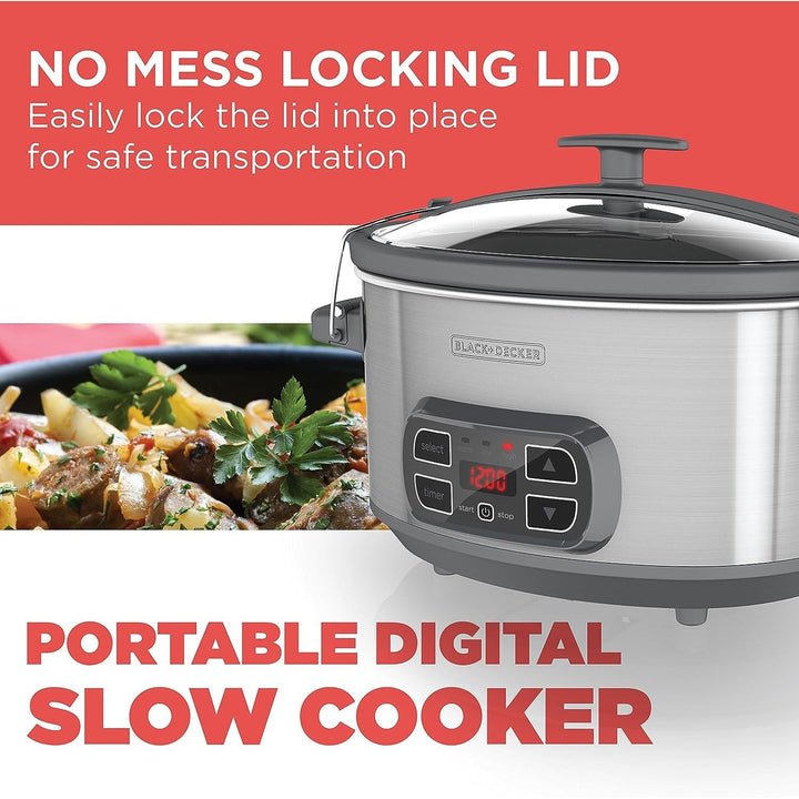 Black + Decker 7 Quart Digital SS Slow Cooker, SCD1007 Slow Cooker - Sabat Deals