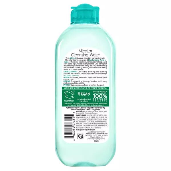 Garnier SkinActive Replumping Hyaluronic Acid + Aloe Micellar Cleansing Water, 400ml Makeup Remover - Sabat Deals603084073825
