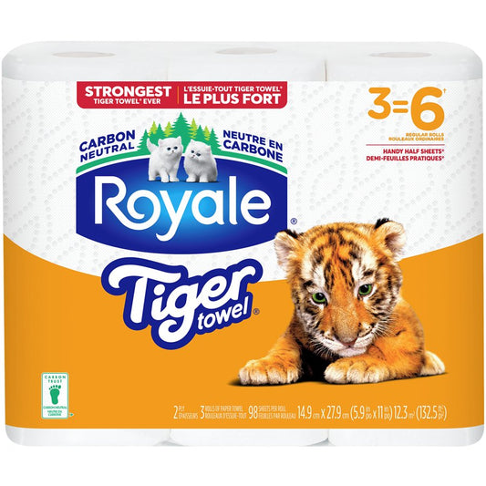 Royale Tiger Strong Paper Towel, 3 Equal 6 Rolls, 98 Sheets per Roll Paper Towels - Sabat Deals063435721063