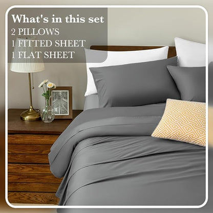 Sonoro Kate 4pc Bed Sheet Set Queen Hypoallergenic - Dark Grey Bed Sheets - Sabat DealsX002LJ3Y7F