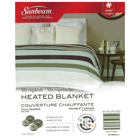 Sunbeam Microplush Blue Heated Blanket Full/queen Blankets - Sabat Deals027045806213
